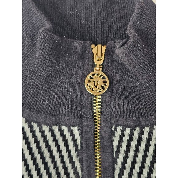 Anne Klein Striped Zip-Up Mock Neck Sweater  Size PM Black/White Women's - Picture 6 of 11